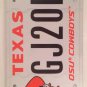 Texas OKLAHOMA STATE UNIVERSITY OSU COWBOYS license plate Cowboy Pistol Pete OK