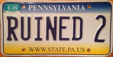 Vanity RUINED 2 license plate Bankrupt Money Dollar Debt Job Rich College Stock