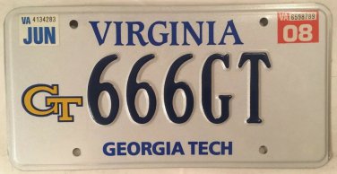 GEORGIA TECH YELLOW JACKETS University license plate 666 triple 6 Ramblin Wreck