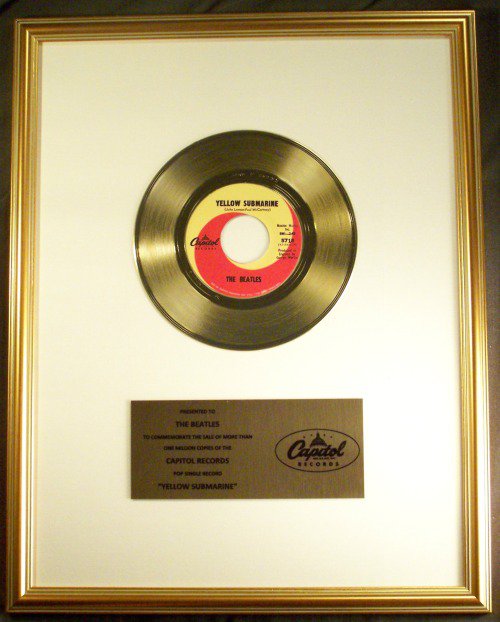 The Beatles Yellow Submarine 45 Gold Non RIAA Record Award Capitol Records