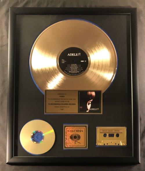 Adele 19 LP, Cassette, CD Gold Non RIAA Record Award Columbia Records To Adele