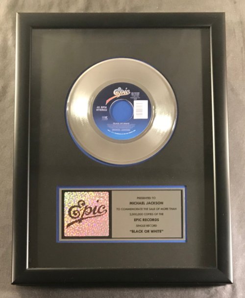 Michael Jackson Black Or White 45 Platinum Non RIAA Record Award Epic Records