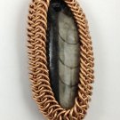 Bronze chainmaille wrapped fossil pendant