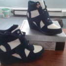 Navy and White Wedge Heel Sneakers, Size 8 new in box