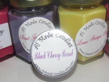 4 oz Black Cherry Bomb Travel Tin Soy Candle in Fuschia