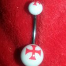 White and Red Maltese Cross Navel Ring