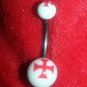 White and Red Maltese Cross Navel Ring