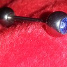 Silver Stainless Steel Tongue Ring with Blue Stone
