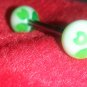 White and Green Barbell Tongue Ring