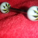 Stainless and Acrylic Barbell Tongue Ring with Flower Design