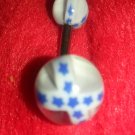 White with Blue Stars Stainless and Acrylic Navel Ring
