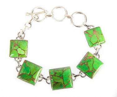 Sterling Silver Green Copper Turquoise Bracelet