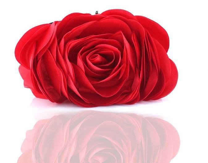 Rsslyn Valentines Day Gift Clutch Red Purse for Women Evening Bags with Large Satin Rose LMF24-344