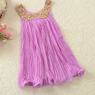 6t Lavander Tutu Dress Whimsical Princess Dresses Summer Lavander Dress with Golden Peter Pan Collar