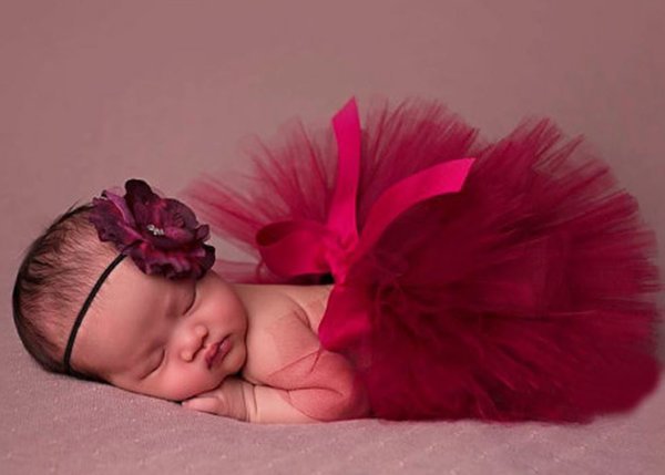Red Tutu Skirt Newborn Props Preemie Skirt with Matching Floral Elastic Headband