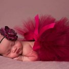 Red Tutu Skirt Newborn Props Preemie Skirt with Matching Floral Elastic Headband
