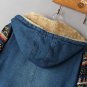 Long Denim Jacket for Women Tribal Patches Thick Warm Winter Tunic Coats