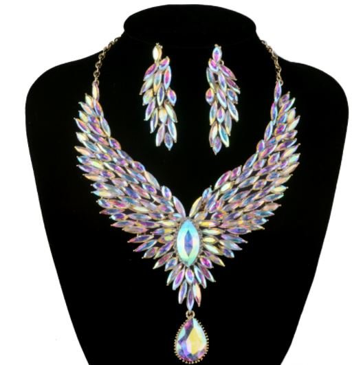 Gorgeous Aurora Women Accessory Marquise Cut AB Crystal Bridal Jewelry Sets for Women's Party