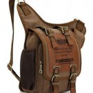 Brown Canvas Leather Packs for Men Durable Military Postman Thick Canvas Bags