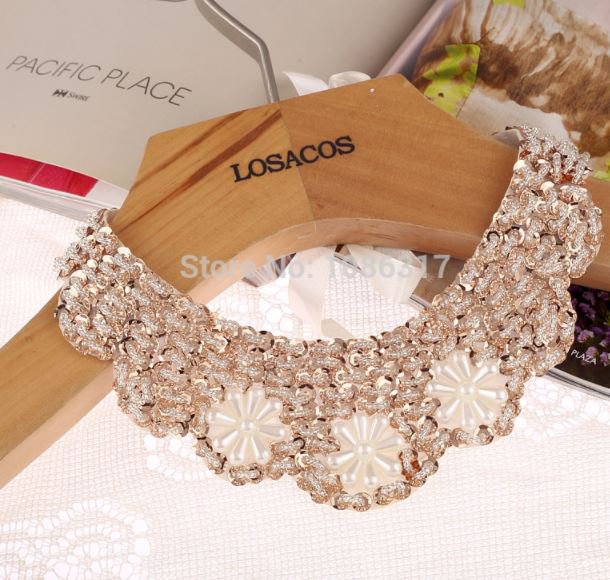 70cm Ivory Sequined Popular Fake Collar Choker Necklace Beaded Necklace Statement