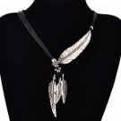 Collier Femme Feather Necklaces and Silver Pendants Leather Rope for Cowgirls and Cowboys