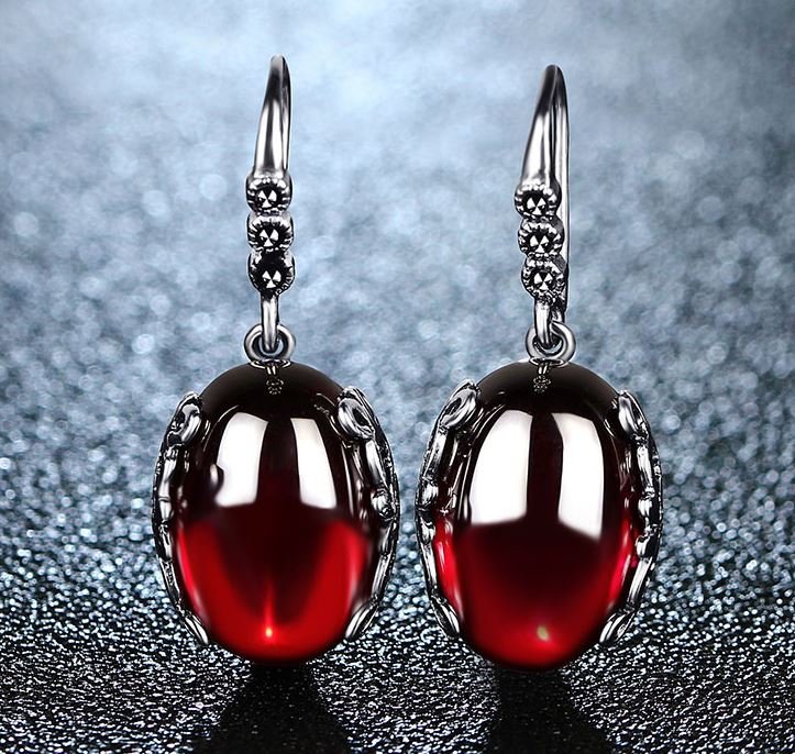 925 Sterling Silver Drop Earrings Garnet Red Earrings Precious Stones 2018 RSS Fashion Earrings