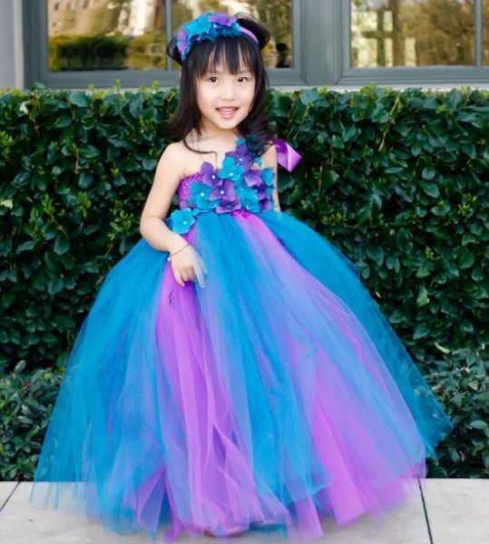 Flower Girls Blue Tutu Dress Mixed Colors Tulle 2018 RSS Fashion Dress for Girls