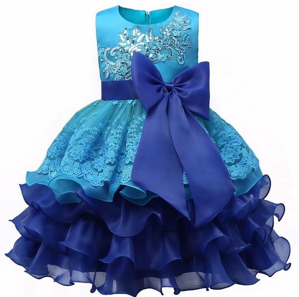 Blue Formal Wear Tiered Organza Ballgown Blue Dresses 2018 RSS Fashion Dress for Girls