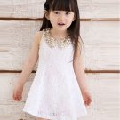 Rsslyn SALE Christmas Dresses White Dress Golden Peter Pan Collar Fashion Lacy Dress for Girls