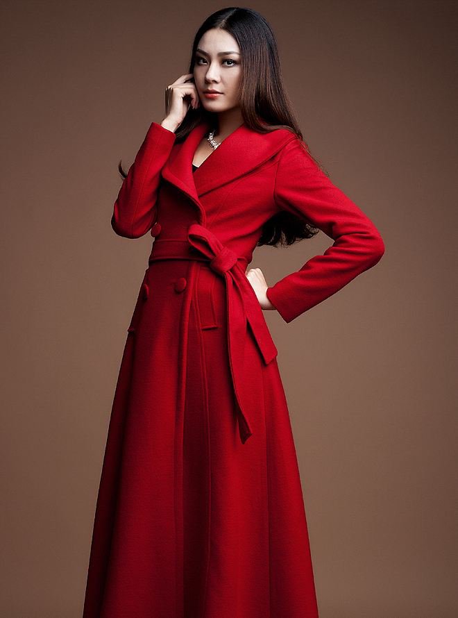 Wool Red Trench Coats Wool Double Breasted Winter Coats Winter Outfit For Women