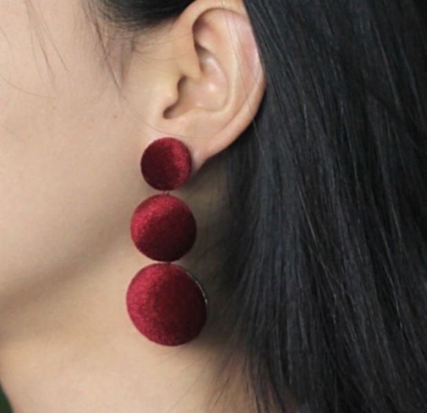Personality for Women Big Earrings Red Drop Earring Buttons Ear Drops Fashion Red Velvet Earrings