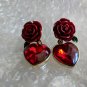Rsslyn Red Rose Earrings Red Drop Earrings Big Heart and Rose Earrings