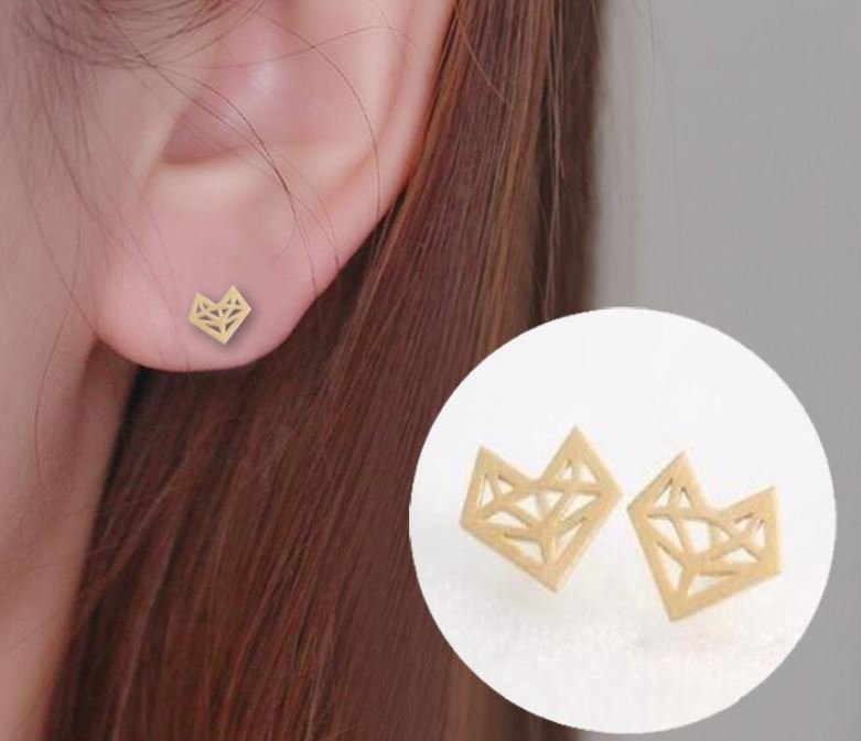 Golden Origami Fox Stud Earrings for Women Simple Origami Fox Jewelry Party Gifts Pendientes Hombre