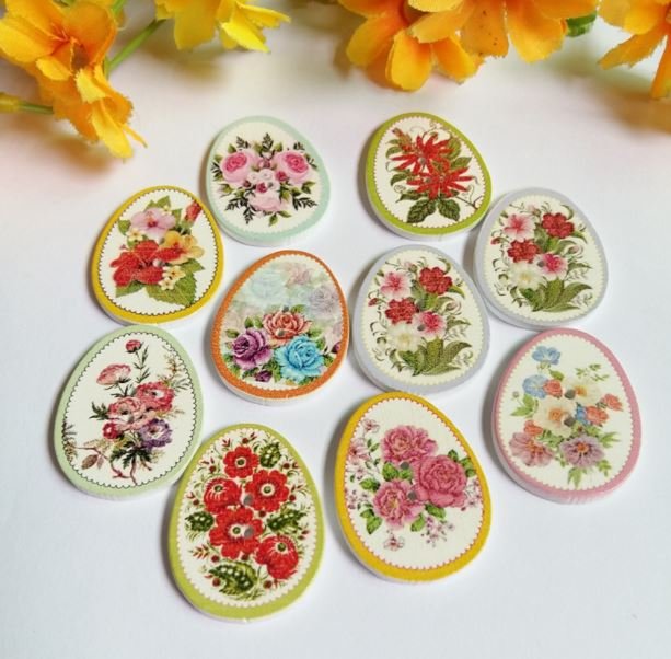 40 Pieces Floral Button Egg-Shaped Buttons Flower Wooden Buttons for Sewing Supply Industry