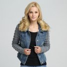 Size L Denim Jackets for Teen Girls and Women with Detachable Thick Fur Lamb Collar Winter Jackets