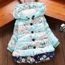 Blue Parkas Floral with Hood Cotton Duck Down Winter Blue Jacket Ready to Ship Coats