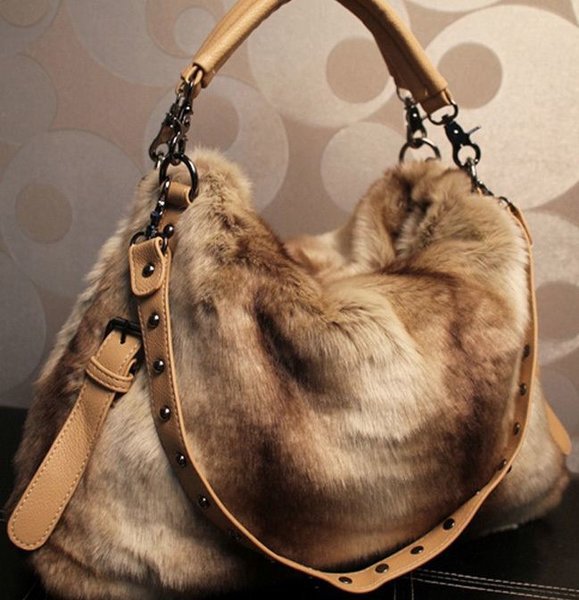Hurrah Brown Large Bag Multipurpose Faux Fur Purse Tote Bag For Women
