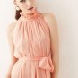 Medium Size Dress Elegant Maxi Dress Pageant Stand Ruffled Collar Beige Light brown