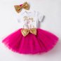 My First Birthday Dress Pink Dress with matching Golden Bow 12 Months Pink Tutu Dress