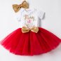 My First Birthday Dress Pink Dress with matching Golden Bow 12 Months Pink Tutu Dress