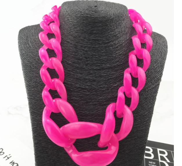 Very Large Necklaces Chunky Hot Pink Necklace for Teens and Women Linked Pink Chain Fashion Big Bibs