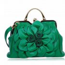 Rsslyn Green Purse Shoulder Bag with Big Flower Green Leather Handbags for Women