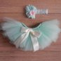 Baby Shower Newborn Props 0-3 Months Mintgreen Skirt with Matching Floral Headband