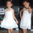 FREE Shipping Girls Dress with Golden Peter Pan Collar White Dress White Tutu Dress