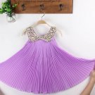 Tutu Dress for Girls Whimsical 6-7 Years Old Summer Dress with Golden Peter Pan Collar