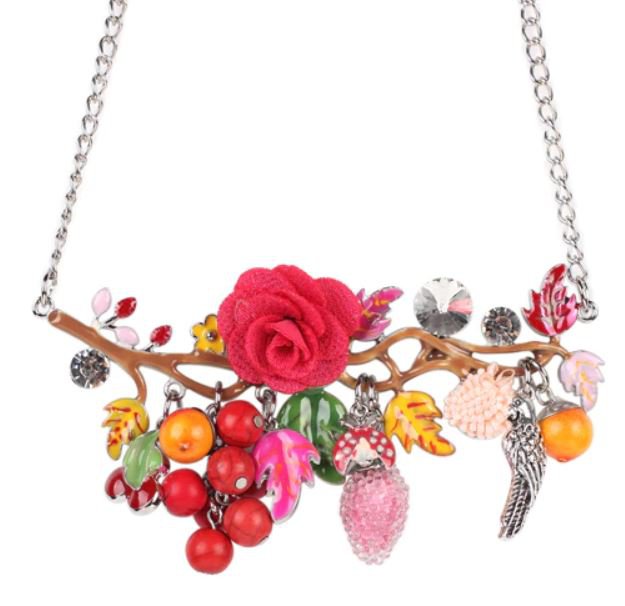 Pink Choker Summer Pink Bib Statement for Women Silver Plated Jewelry