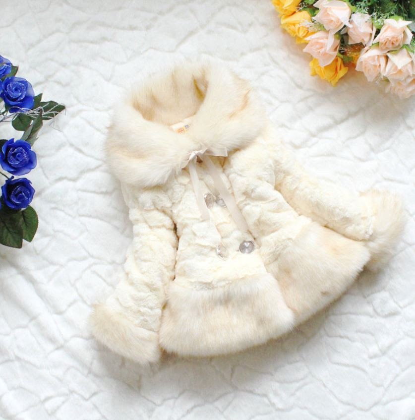 Rsslyn Large Collared Coats for Baby Girls Winter Jackets for Girls 12-24 Months Ivory Peach Color