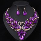 New Trend Double Swan Jewelry Set Prom Party Statement Purple Necklace Earring For Women