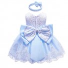 Rsslyn Luxury Baby Dress FREE Headband Double Big Bows Blue Dresses for Baby Girls
