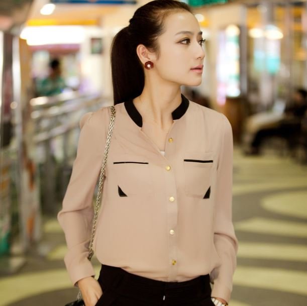 Beige Blouse Ready to Ship Medium Size RSS Boutique Mandarin Blouses